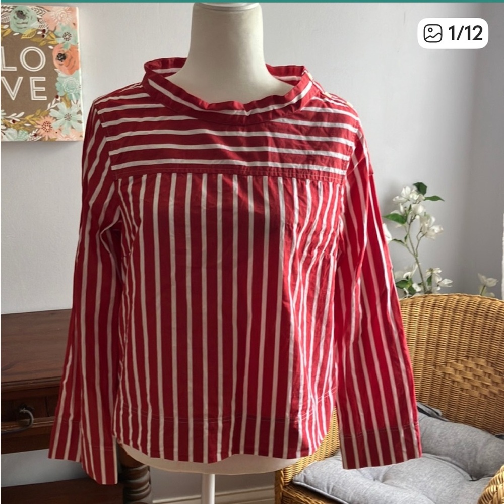 J Crew - funnel neck red striped cotton top 6